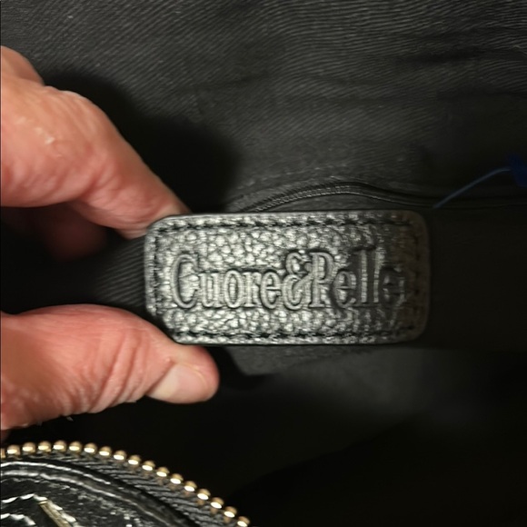 CUORE & PELLE Shoulder Bag Handbag Satchel Large Zip Top Blk Pebble Leather EUC - Picture 10 of 13